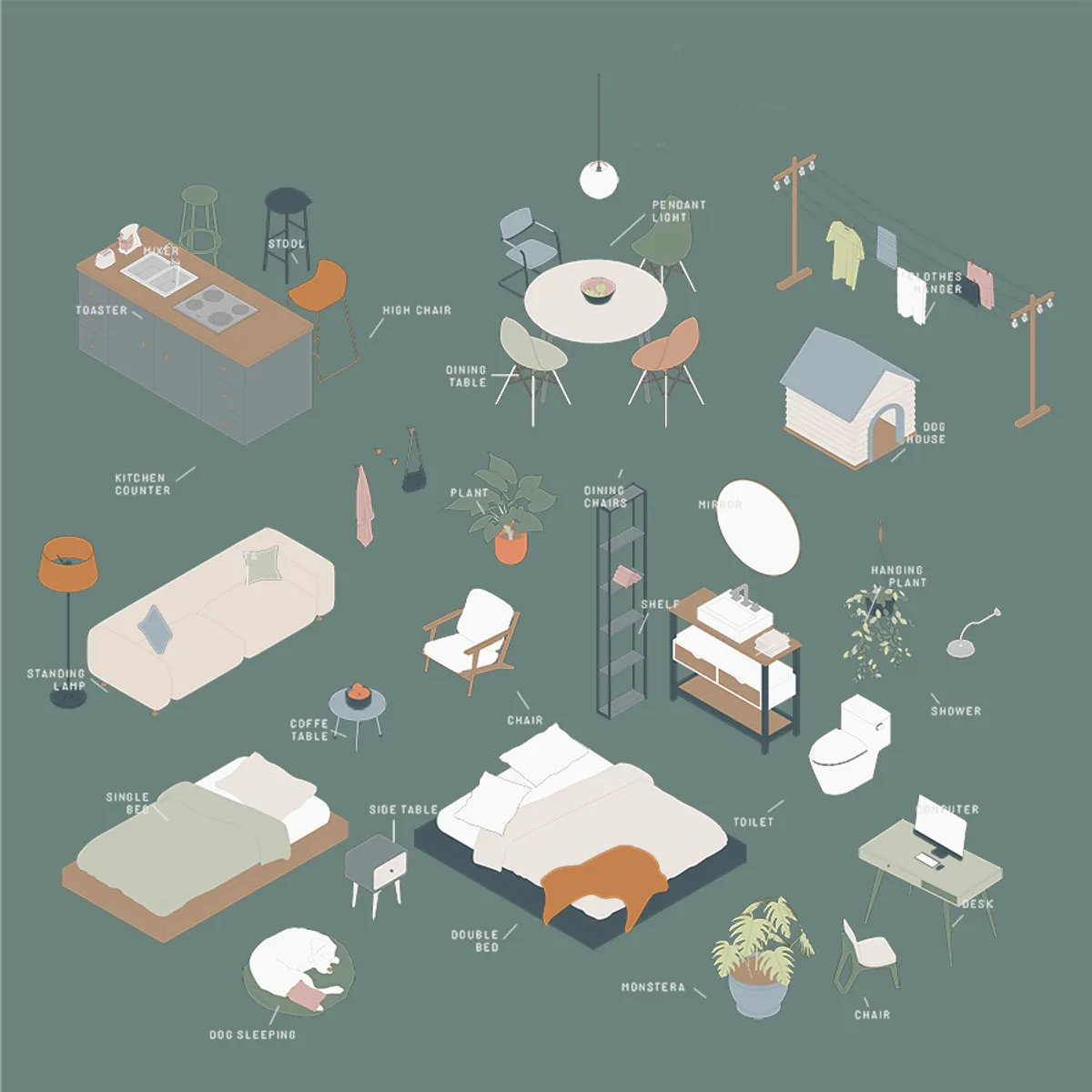 Home Furniture Isometric Color
