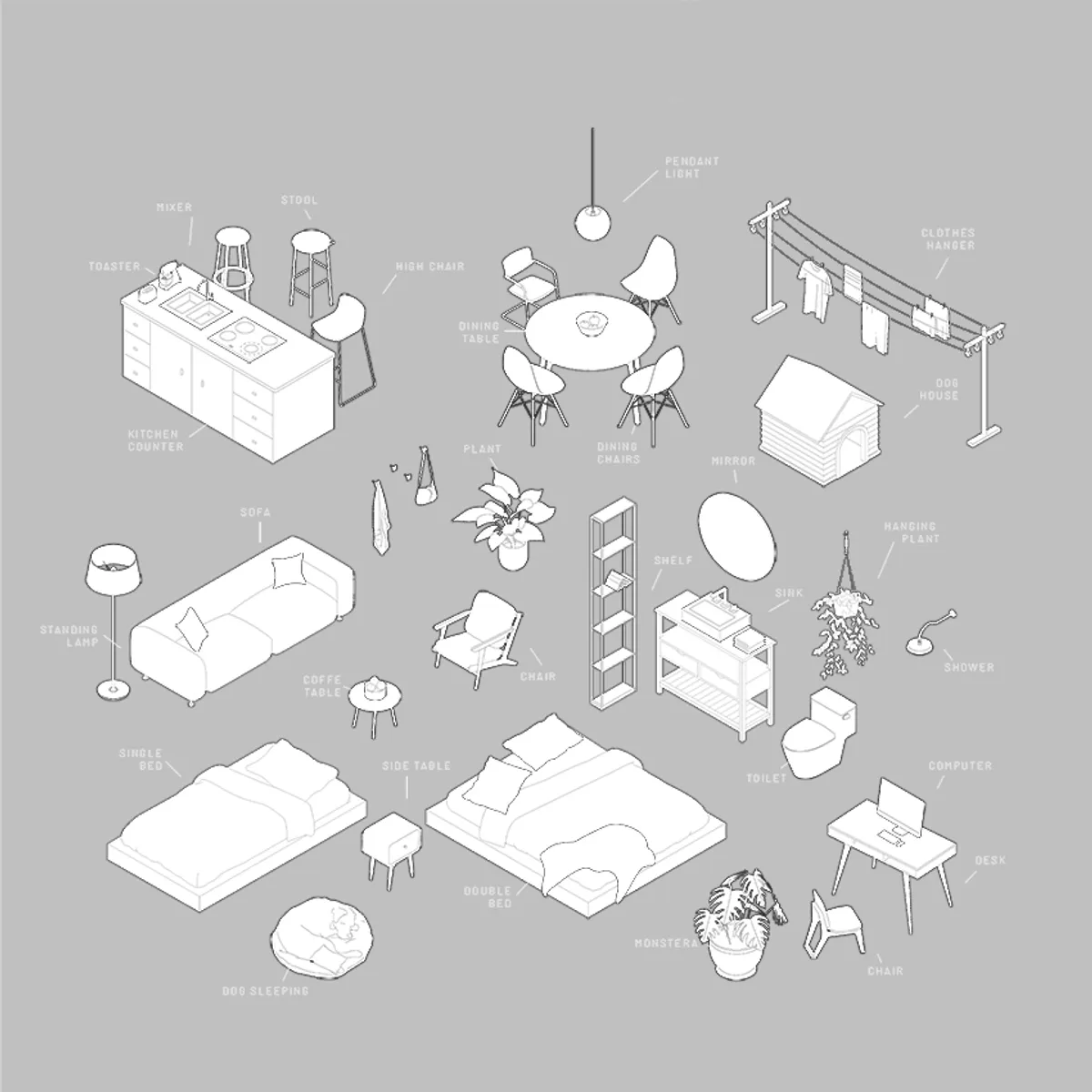 Home Furniture Isometric Line
