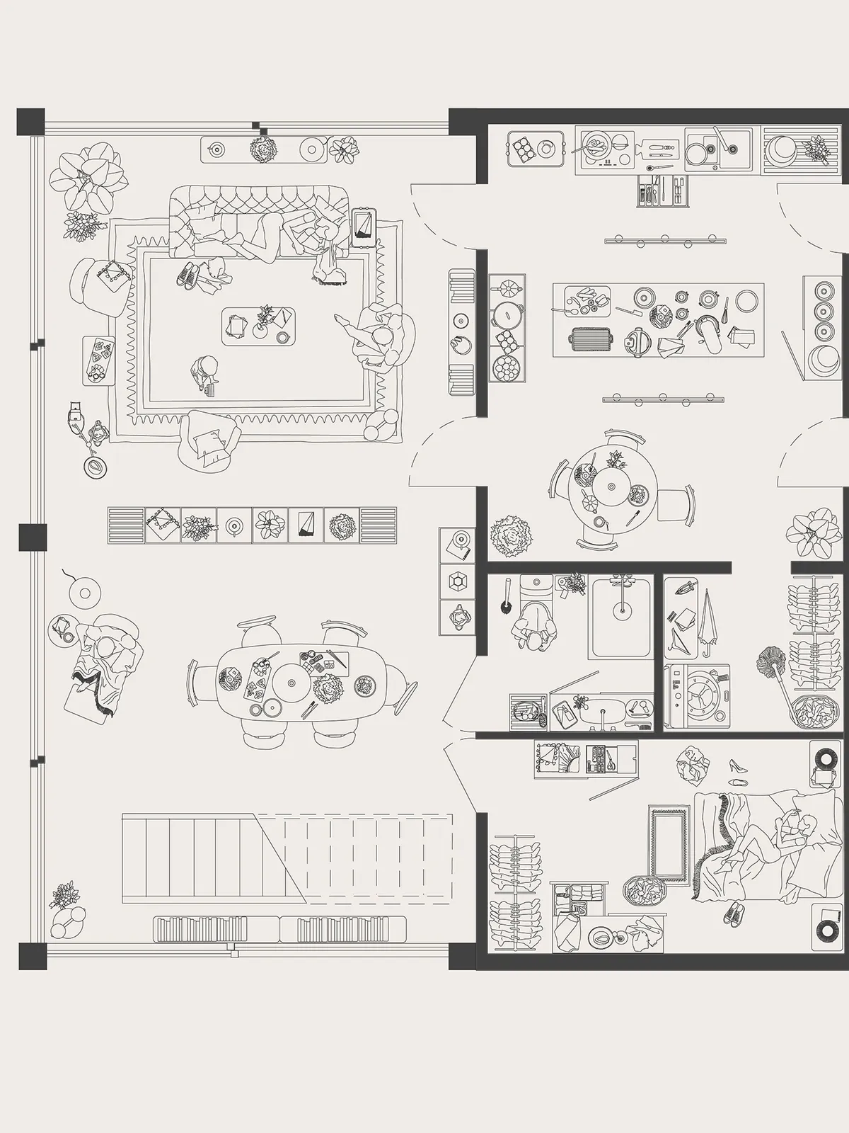 Maximalist Home Elevation Scene Line V2