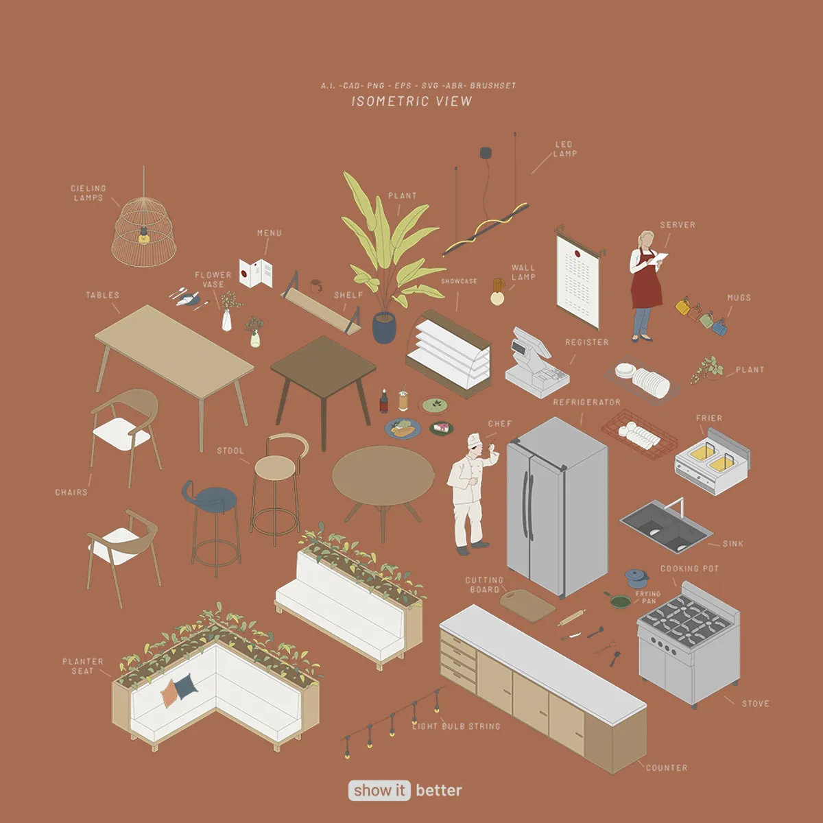 Restaurant Minimal Isometric Color