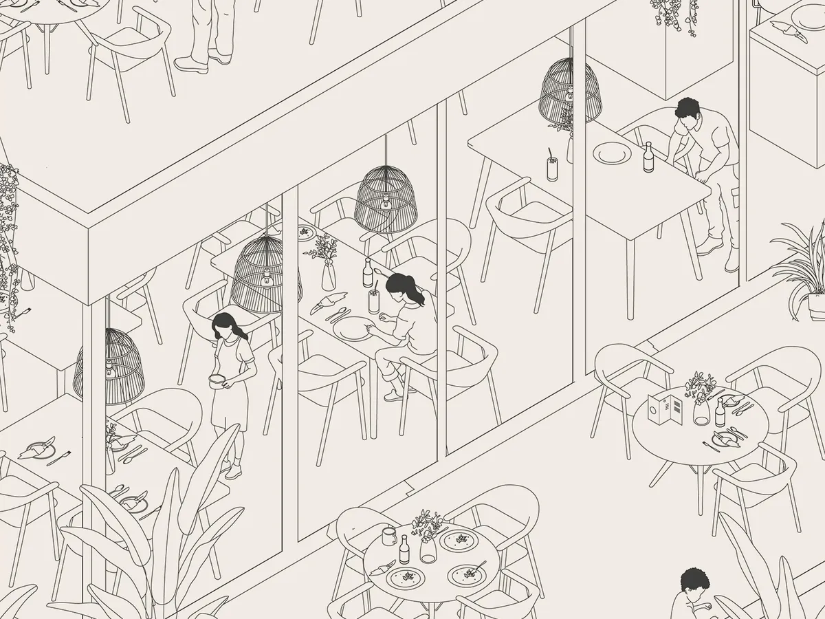 Restaurant Minimal Isometric Scene Lines3