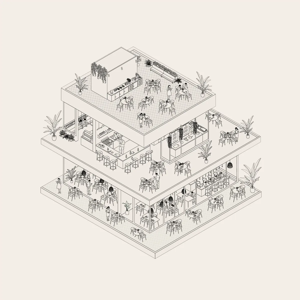 Restaurant Minimal Isometric Scene Lines4