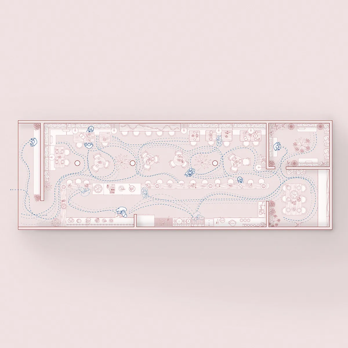 Restaurant minimal top view scene