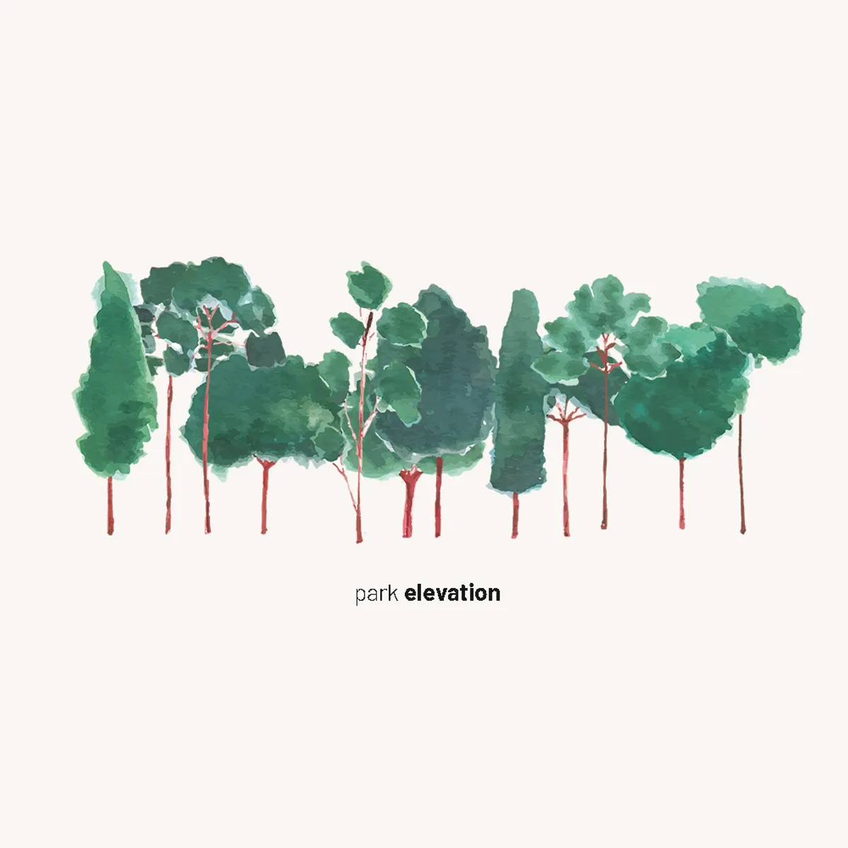 Watercolor Trees Elevation Scene